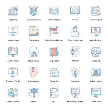 Pack Of Elearning Flat Icons Stock Illustration