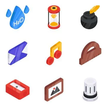 Pack of Elearning Flat Isometric Icon Stock Illustration