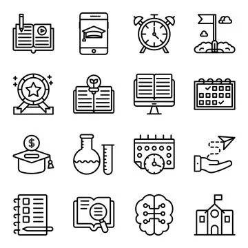 Pack of Elearning Linear Icons Stock Illustration