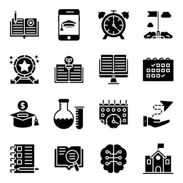 Pack of Elearning Solid Icons Stock Illustration