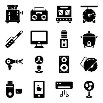 Pack of Electronic glyph Icons Illustrazione stock