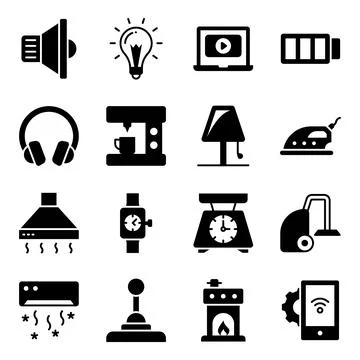 Pack of Electronic glyph Icons Illustrazione stock