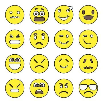 Pack of Emoji and Face Expression Flat Icons Stock Illustration