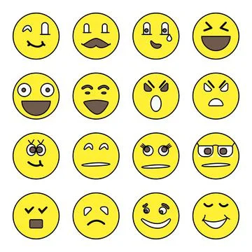 Pack of Emojis and Text Faces Icons Stock Illustration