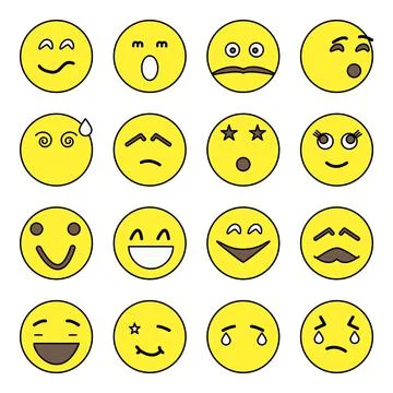 Pack of Emotag and Text Faces Icons Stock Illustration