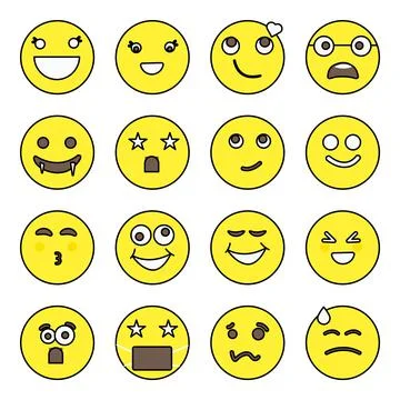 Pack of Emoticon and Face Expression Flat Icons Stock Illustration