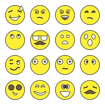 Pack of Emotion and Text Faces Icons Stock Illustration