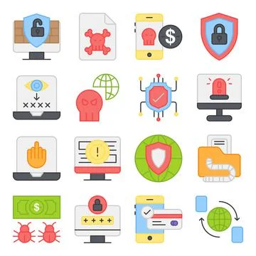 Pack of Encryption Flat Icons Stock Illustration