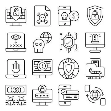 Pack of Encryption Linear Icons Stock Illustration