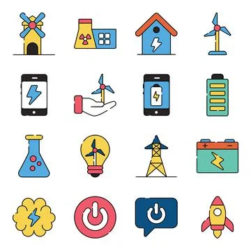 Pack of Energy Flat Icons Stock-Illustration