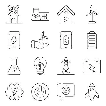Pack of Energy Linear Icons Illustrazione stock