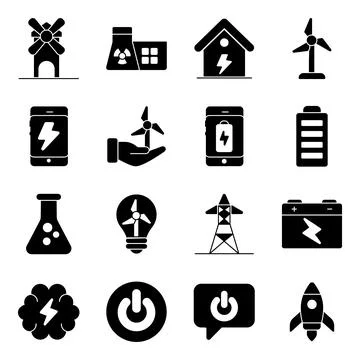 Pack of Energy Solid Icons Stock Illustration