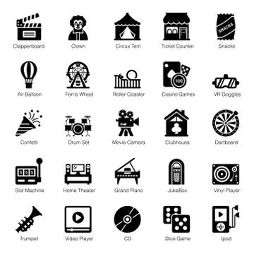 Pack Of Entertainment Solid Icons Stock Illustration