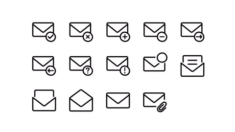 Pack of envelope icon, email, new, delete, forward, reply, attach Stock Footage 303940070