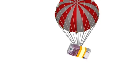 A pack of EURO banknotes is dropping by parachute Vídeos de archivo 132436567