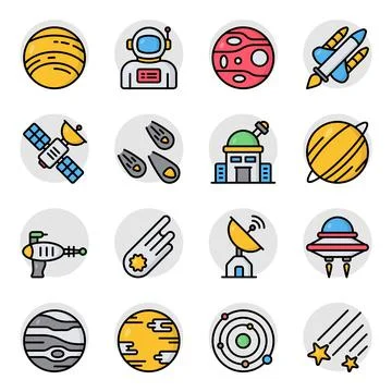 Pack of Falling Star Flat Icons Stock Illustration