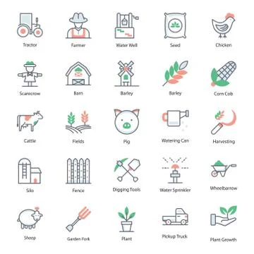 Pack Of Farming Flat Icons Stock Illustration