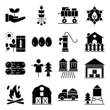 Pack of Farming Solid Icons Stock-Illustration