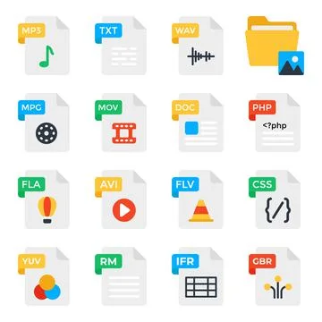 Pack of File Formats Flat Icons Illustrazione stock