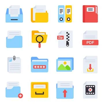 Pack of File Page Flat Icons Stock Illustration