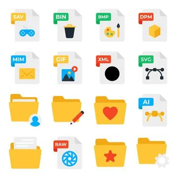 Pack of File Types Flat Icons Stock Illustration