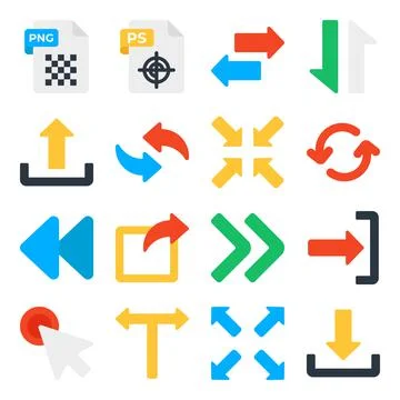 Pack of Files and Arrows Flat Icons Stock Illustration