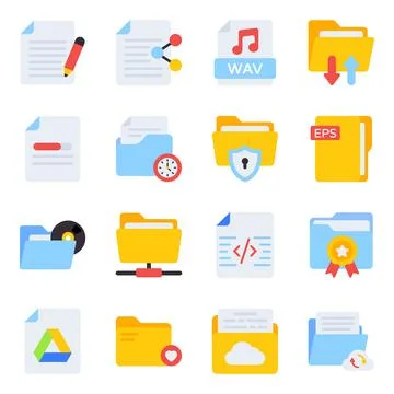 Pack of Files and Folders Flat icons Illustrazione stock