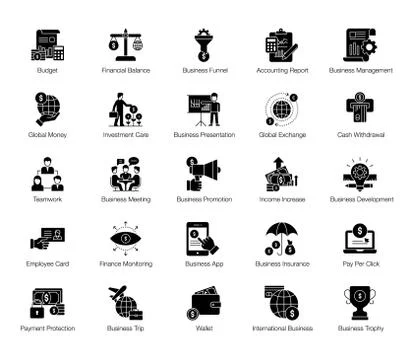 Pack Of Finance Solid Icons Illustrazione stock