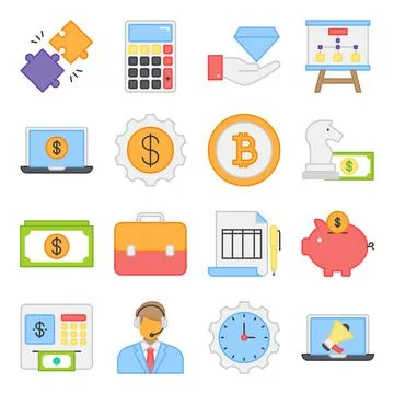 Pack of Financial Flat Icons Illustrazione stock