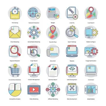 Pack Of Flat Digital and Internet Marketing Icons Stock Illustration