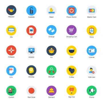 Pack Of Flat Rounded Flat Icons Stock Illustration