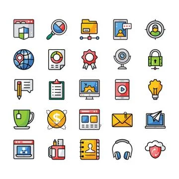 A Pack of Flat Vector Icons Stock Illustration