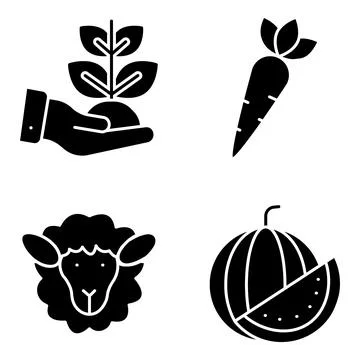Pack of Fruit and Vegetable Solid Icons Stock Illustration