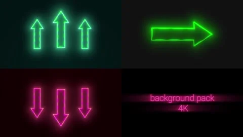 Pack of glowing arrows up, down, sideways. a set of neon loop arrows. Video stock 313283384