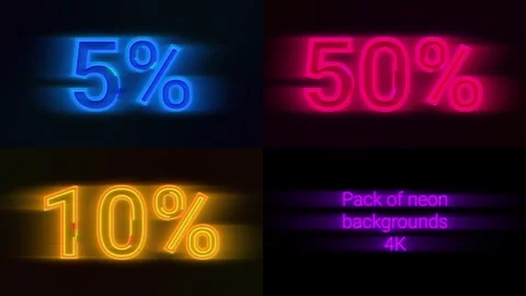 A pack of glowing discounts. Neon set of 5, 10, 50 percent. black friday Video stock 313260920