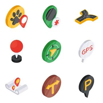 Pack of Gps Flat Isometric Icon Stock Illustration