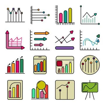 Pack of Growth Chart Flat Icons Stock-Illustration