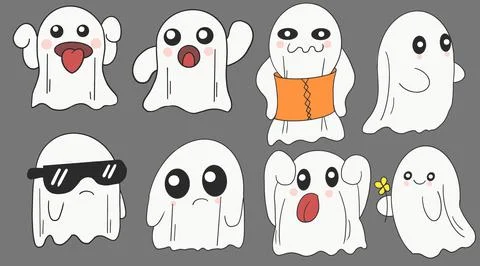 Pack of Halloween ghosts in various scary poses Stock Illustration