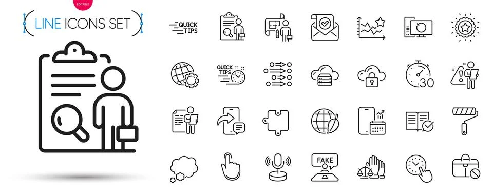 Pack of Hand click, Phone message and Microphone line icons. Pictogram icon Stock Illustration