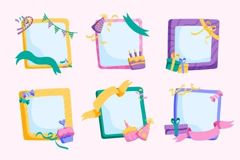 Pack of hand drawn birthday collage frames Stock Illustration