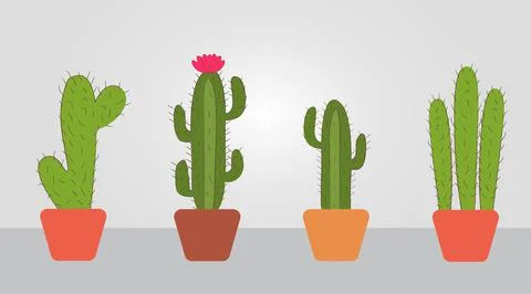 Pack of hand drawn cactus in pots Stock Illustration
