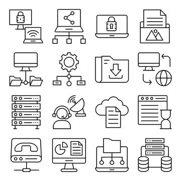 Pack of Hardware Linear Icons Stock Illustration
