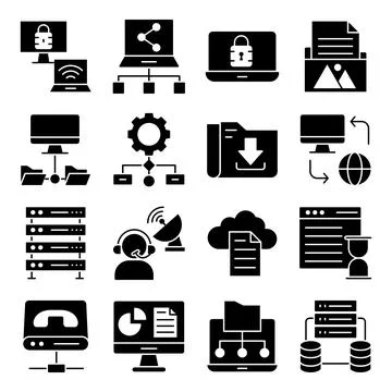 Pack of Hardware Solid Icons Stock Illustration