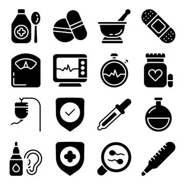 Pack of Healthcare Solid Icons Illustrazione stock