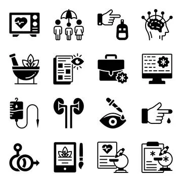 Pack of Healthcare Solid Icons Stock Illustration