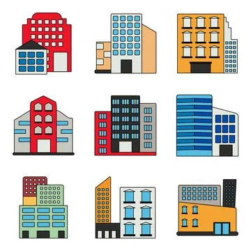 Pack of High Rise Architecture Flat Icons Illustrazione stock