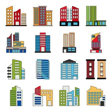 Pack of High Rise Building Flat Icons Stock Illustration