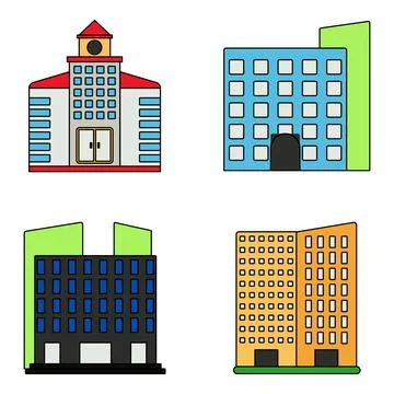Pack of High Rise Structure Flat Icons Illustrazione stock