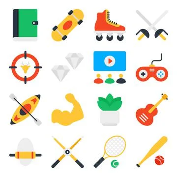 Pack of Hobbies and Activity Flat Icons Illustrazione stock