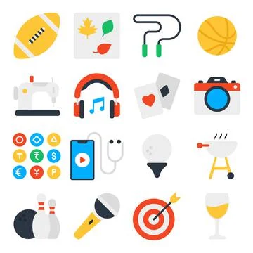 Pack of Hobbies and Leisure Flat Icons Stock Illustration